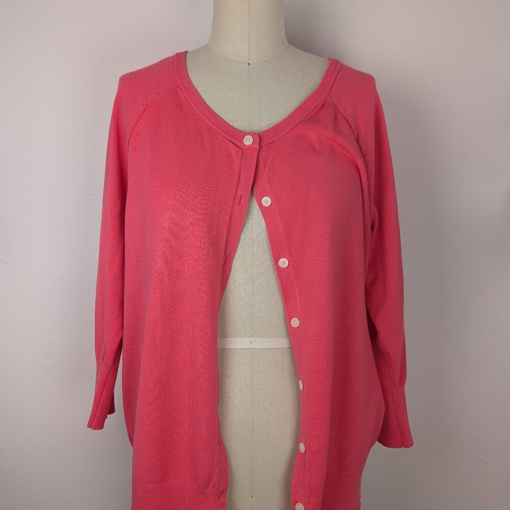 LANE BRYANT CARDIGAN Pink Salmon Women's Sz 14/16 Button Front Cotton Plus Sz
